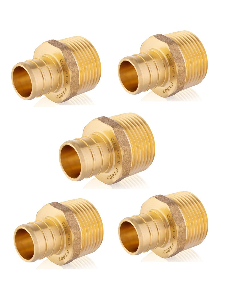 EFIELD (Pack of 5) Pex 3/4 Inch x 3/4 Inch Male NPT Adapter Brass Crimp Fittings,(PEX1807021-5PCS) - Image 1